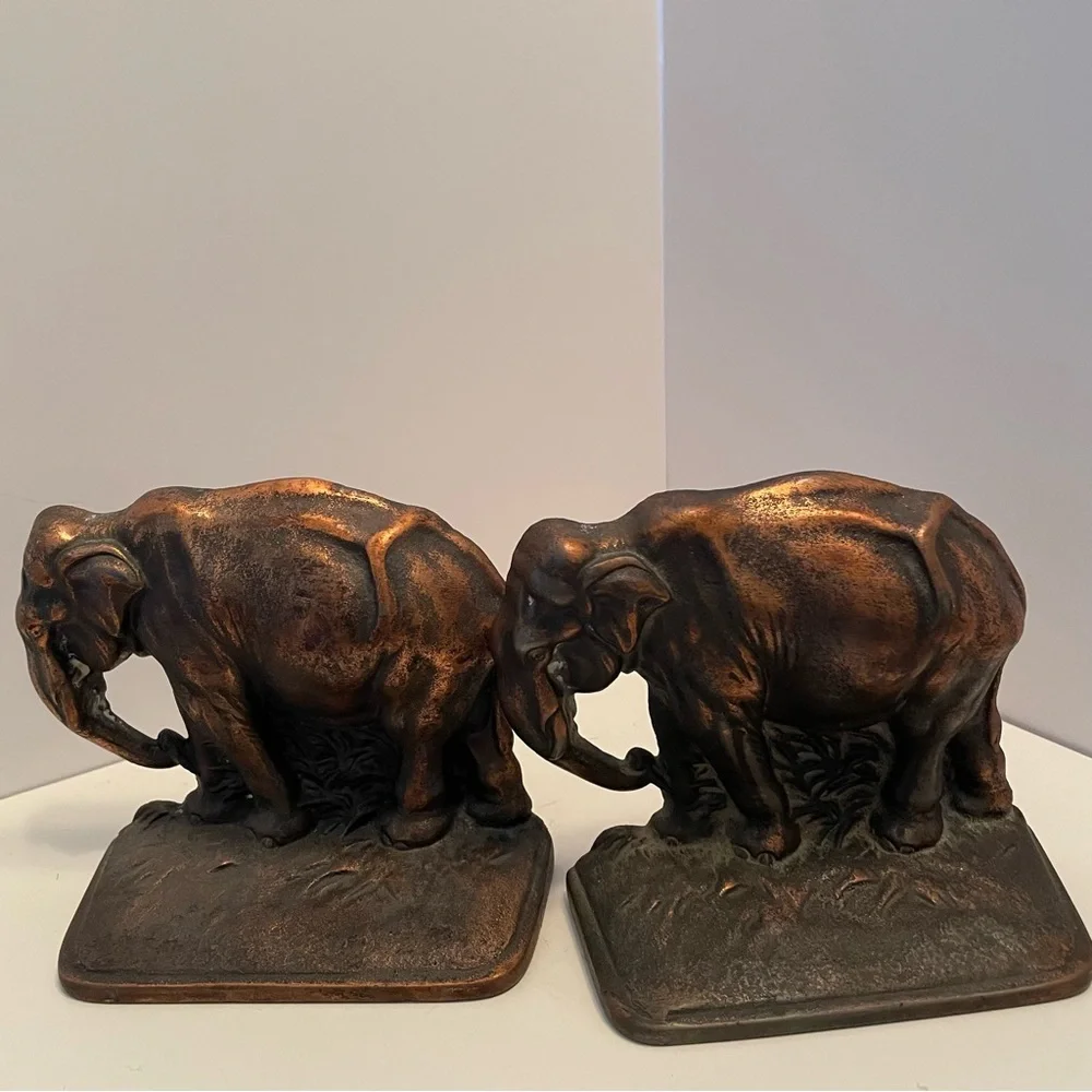 Antique 1924 BronzMet Cast Iron Elephant Bookends‎ #D22 Bronze Finish